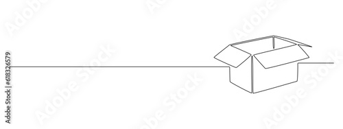 One continuous line drawing of opened box with empty space. Minimalist concept of help support and volunteer activity web banner in simple linear style. Editable stroke. Doodle vector illustration