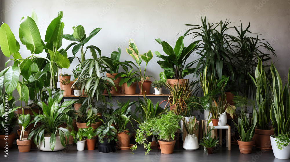 A lot of house plants on a floor