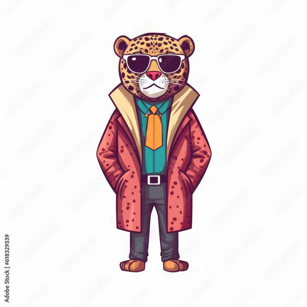 Hipster Leopard Full Body With Sunglasses and Jacket Standing Pose