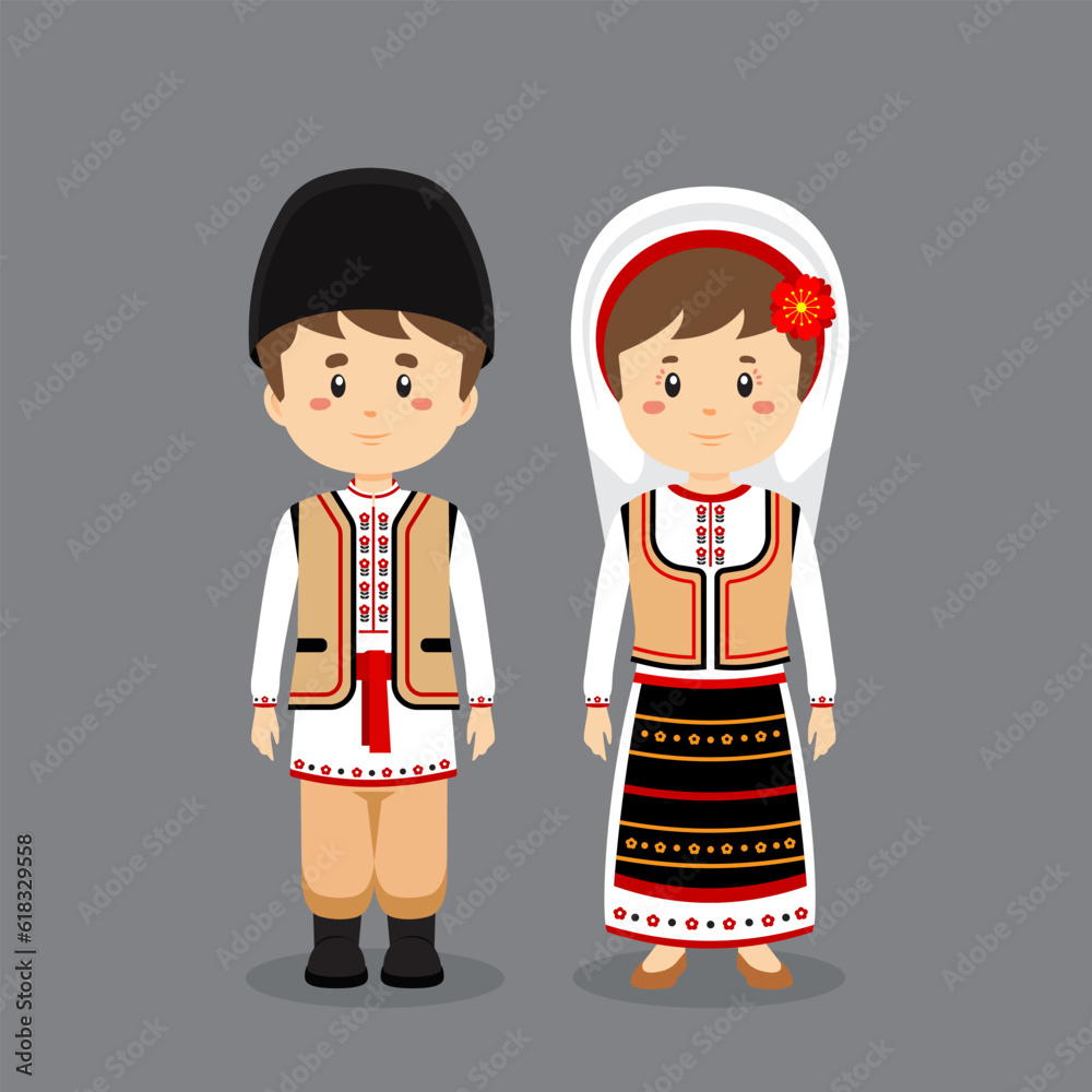 Couple Character Wearing Moldova National Dress Couple Character Wearing Moldova National Dress