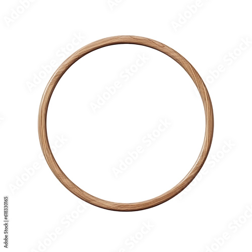 Wooden circle frame isolated transparent on white, Generative AI