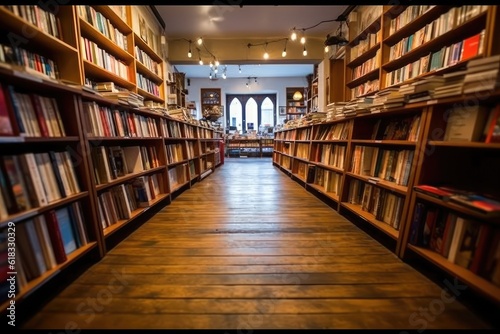 stock photo of empty bookstore full of book