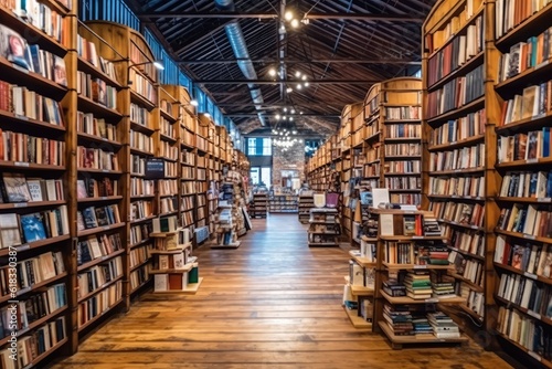 stock photo of empty bookstore full of book photo
