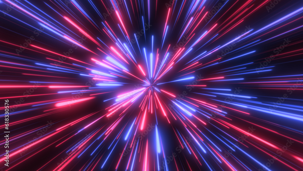 Through space, starfield. Abstract particles, neon rays background. Through space, starfield. Abstract particles, neon rays background.