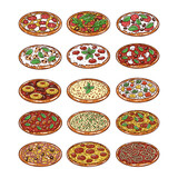 Various pizza elements vector illustration set