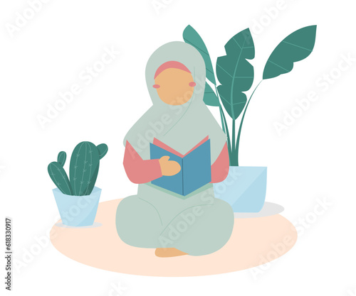 Faceless Muslim Girl Reading A Book