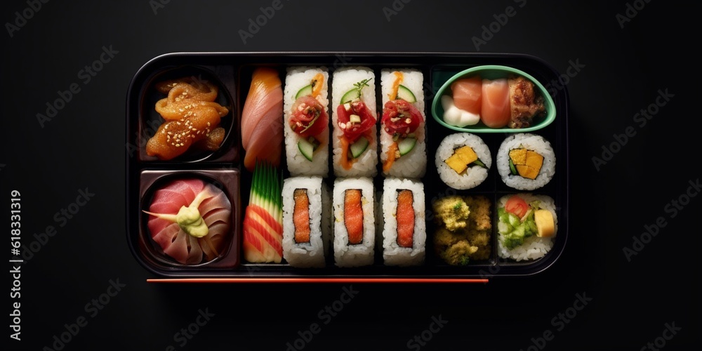 Sushi bento box lunch, AI Generated Sushi bento box lunch, AI Generated