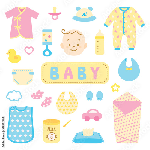 赤ちゃん　ベビー　アイコン　セット　フラット　シンプル