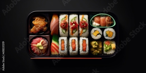 Sushi bento box lunch, AI Generated