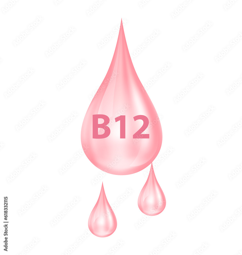 Structure vitamin B12 drop water collagen pink. 3D Realistic Vector