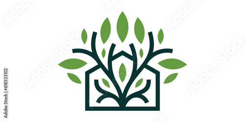 logo design tree with home icon vector greenhouse