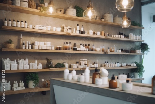 photo of inside empty skincare shop Photography AI Generated
