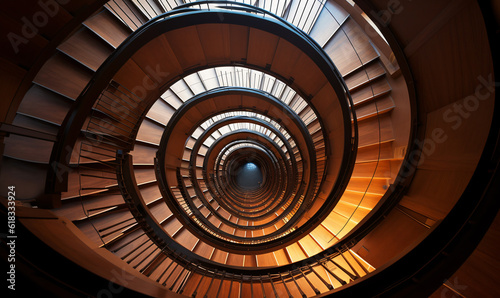 Elegance in Motion: Captivating Geometry of a Modern Spiral Staircase. Generative AI technology