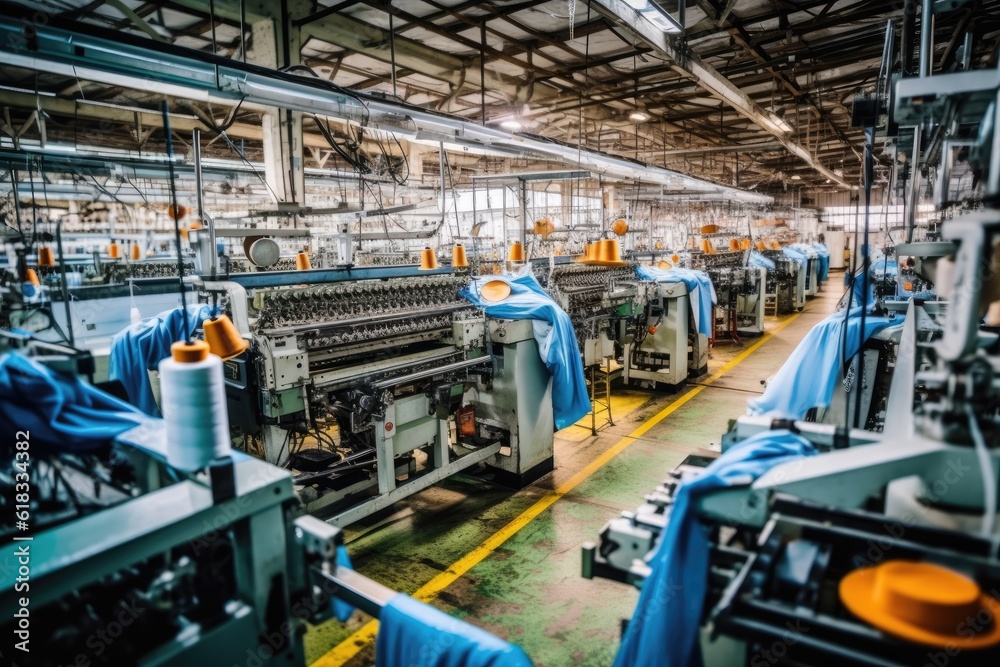 photo of inside textile factory line production view Photography photo of inside textile factory line production view Photography