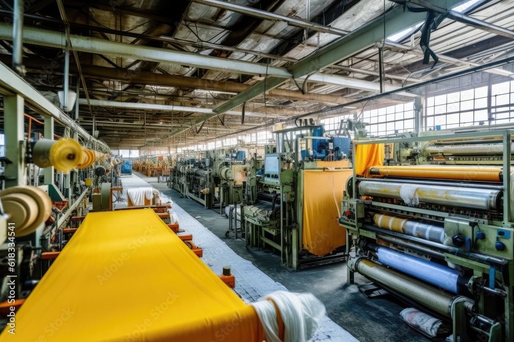 photo of inside textile factory line production view Photography photo of inside textile factory line production view Photography