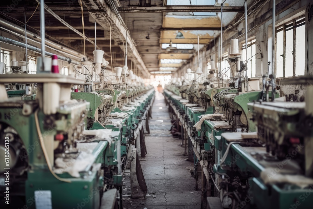 photo of inside textile factory line production view Photography photo of inside textile factory line production view Photography