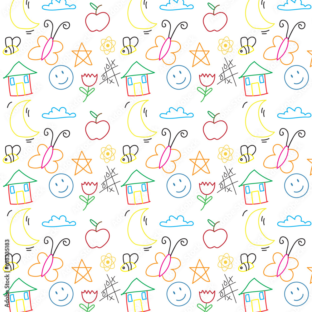 Paper with set of colored kid sketches and doodles Vector Paper with set of colored kid sketches and doodles Vector