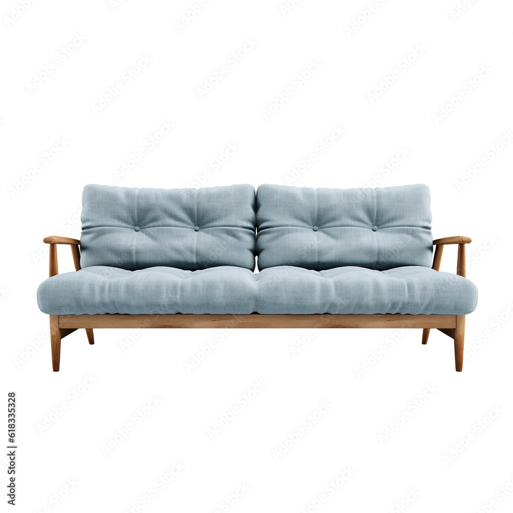 Fototapeta premium Grey scandinavian sofa bed isolated, generative AI