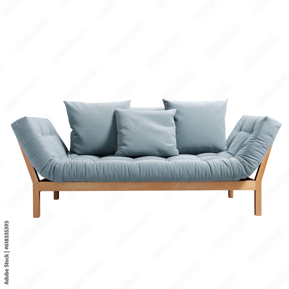 Grey scandinavian sofa bed isolated transparent, Generative AI Grey scandinavian sofa bed isolated transparent, Generative AI