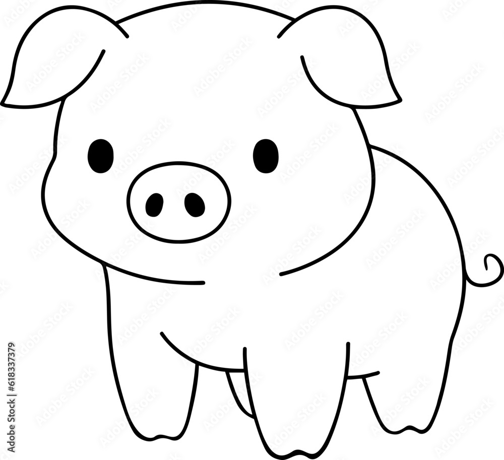 Naklejka premium Pig vector illustration. Black and white outline Pig coloring book or page for children