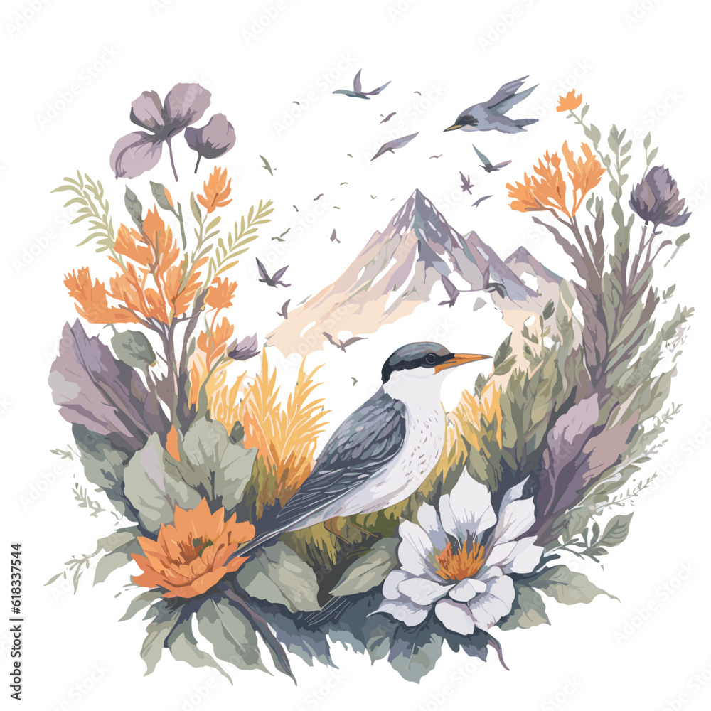 Fototapeta premium Bird set watercolor illustration. Red cardinal, eastern bluebird, goldfinch, robin... Realistic garden and forest birds collection element. Beautiful avian set on white background.