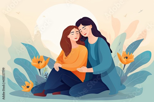 Illustration of Women Counseling Background - Hope, support hug and women counseling for healing and mental health problem Wallpaper created with Generative AI Technology