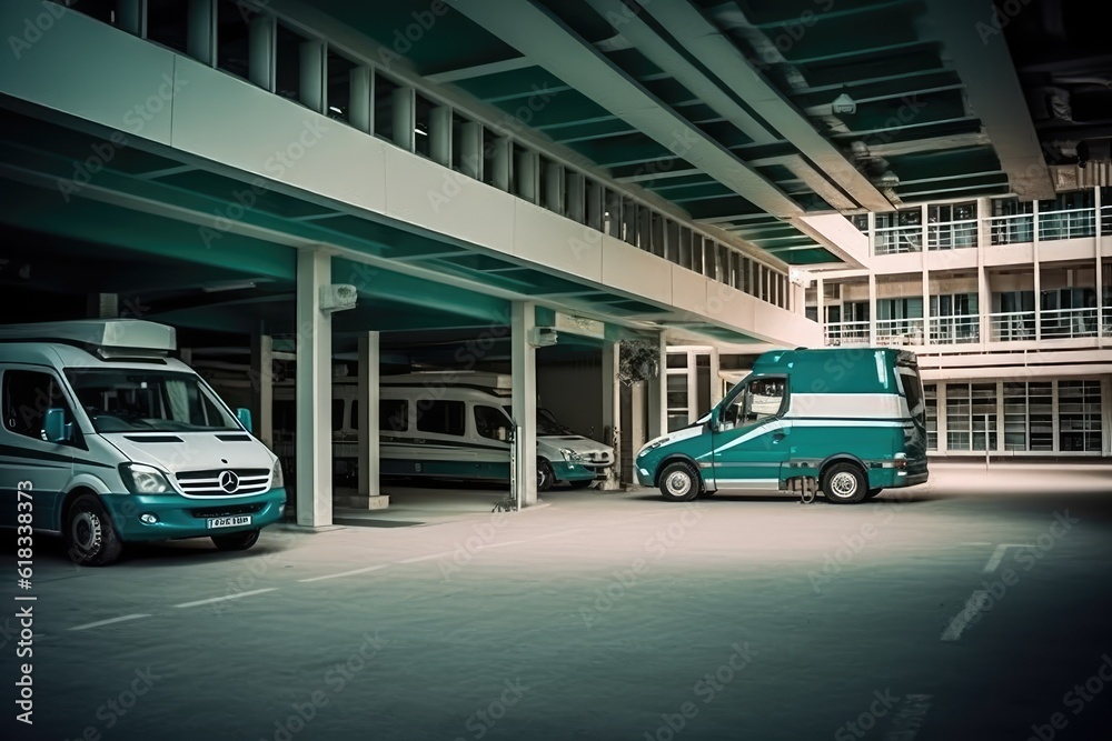 Ambulance parking in the hospital area photoraphy Generated AI
