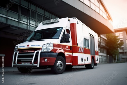 Ambulance parking in the hospital area photoraphy Generated AI