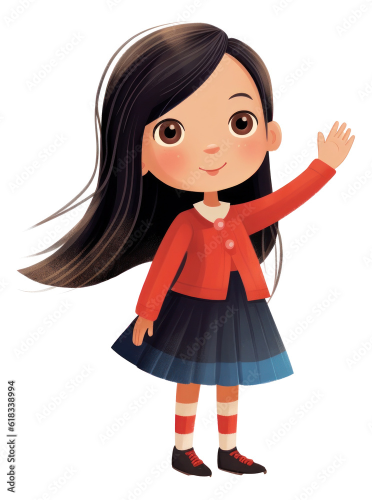 Little girl raised a left hand cartoon character isolated. Little girl raised a left hand cartoon character isolated.