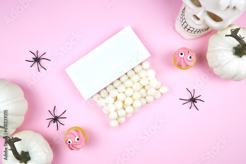 Fotografija Pink Halloween treat topper party favor label mockup