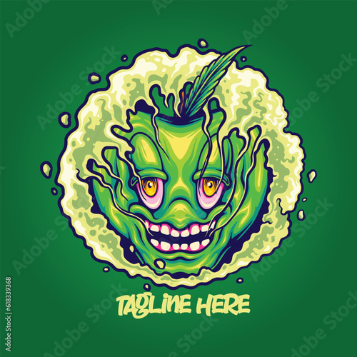 Sour apple puff weed strain logo illustrations vector illustrations for your work logo, merchandise t-shirt, stickers and label designs, poster, greeting cards advertising business company photo