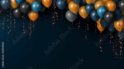 Celebration dark background with blue gold balloons