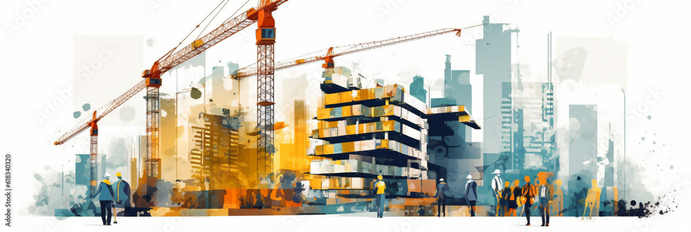 Naklejka premium illustration building construction engineering - Generative AI
