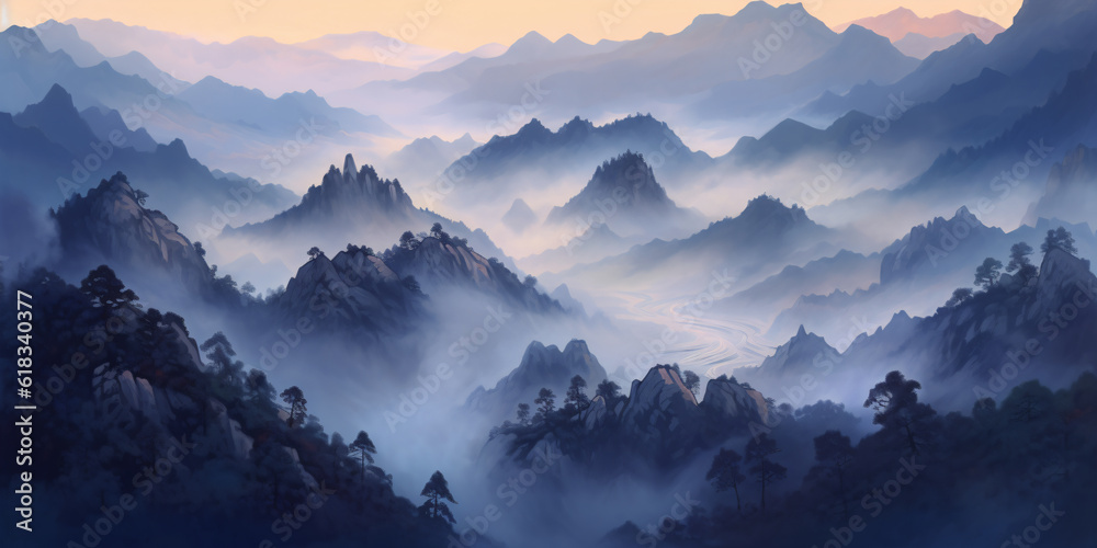 mountains in the fog - Generative AI