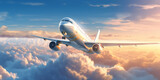 plane above the clouds. travel concept - Generative AI
