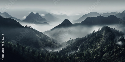 mountains in the fog - Generative AI © seogi