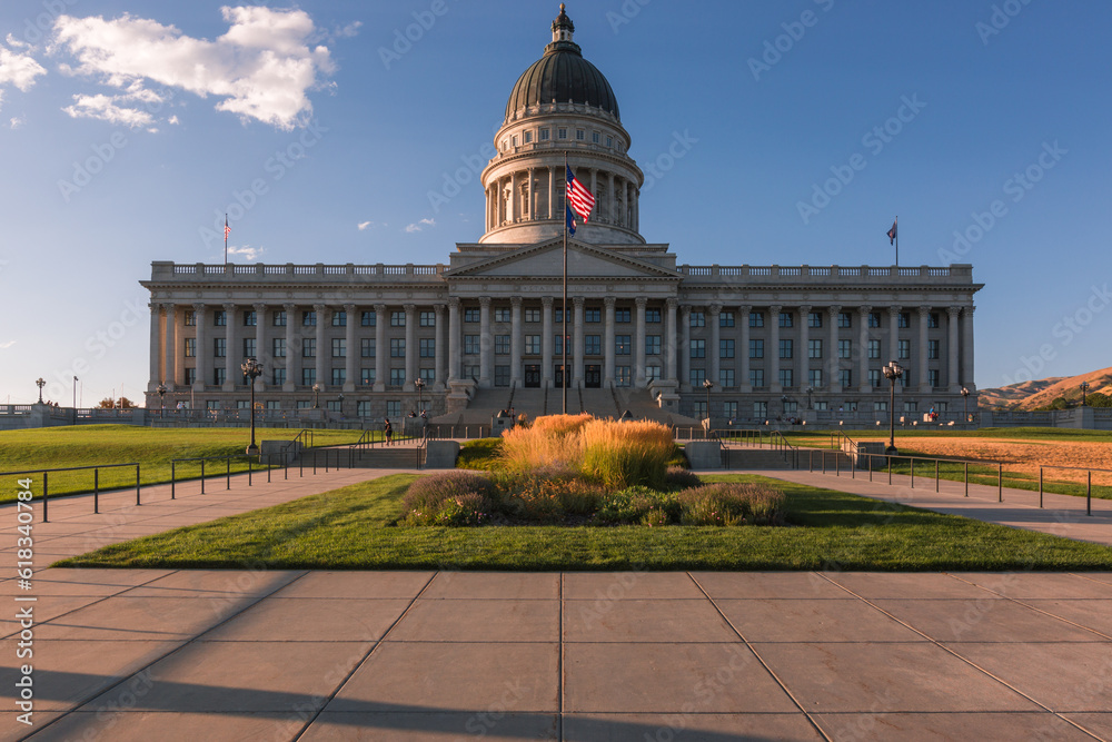 The Utah State Capitol Building during a sunset