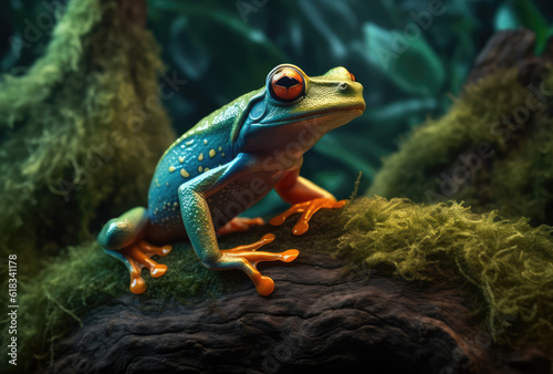 A smile frog on moss  generative AI