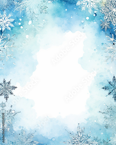Blue and white snowflakes border, Christmas frame, winter frame