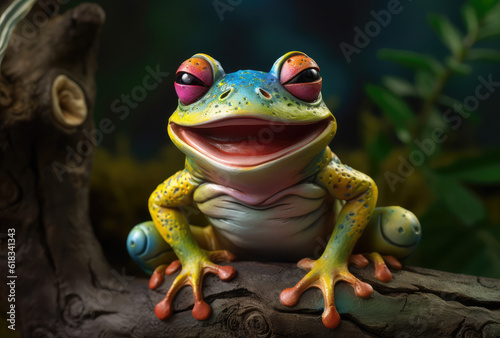 A smile frog on moss  generative AI