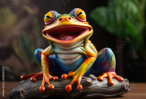 A smile frog on moss, generative AI