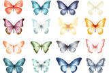 Watercolor butterflies set. Variety of colorful and intricate butterfly designs