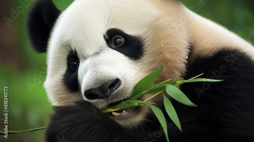 beautiful panda bear in its natural habitat eating bamboo. Post-processed generative AI