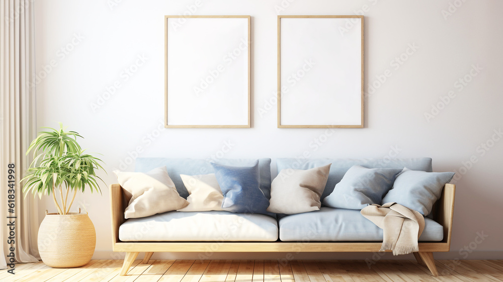 Comfortable interior design and blank Frame near beach Comfortable interior design and blank Frame near beach