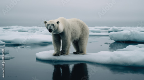 beautiful bear in its natural habitat. Close up of a white bear in nature. Post-processed generative AI