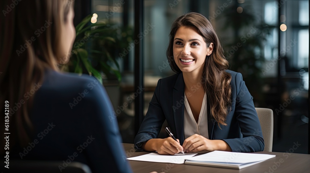 © Adriana - Smiling Female Manager Interviewing an Applicant In Office