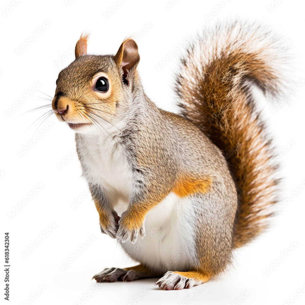 Squirrel, white background, side view.
Generative AI image. Squirrel, white background, side view.
Generative AI image.