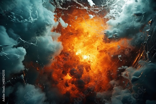 Power of a nuclear bomb detonated underwater, with swirling waves and intense bursts of energy © Postproduction