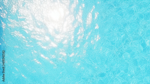 Swimming pool water texture, light reflection on water. Generative AI image.