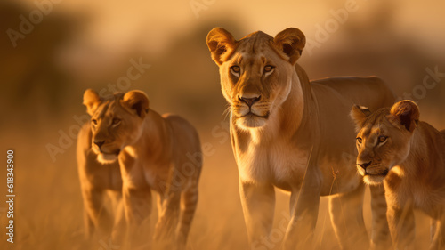 beautiful leona in its natural habitat. Close up of leona in African plain. Post-processed generative AI